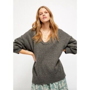 Free People Brookside Tunic Oversized V-neck Sweater